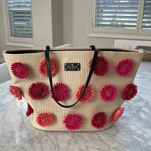 Kate Spade Straw Beach Bag with Leather Shoulder Straps.
